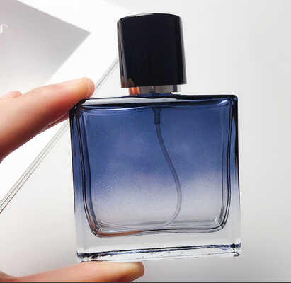 Refillable Blue Square Luxury Glass Perfume Bottle 50ml 30ml